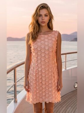 Laura Embellished Floral Appliqué Dress in Blush